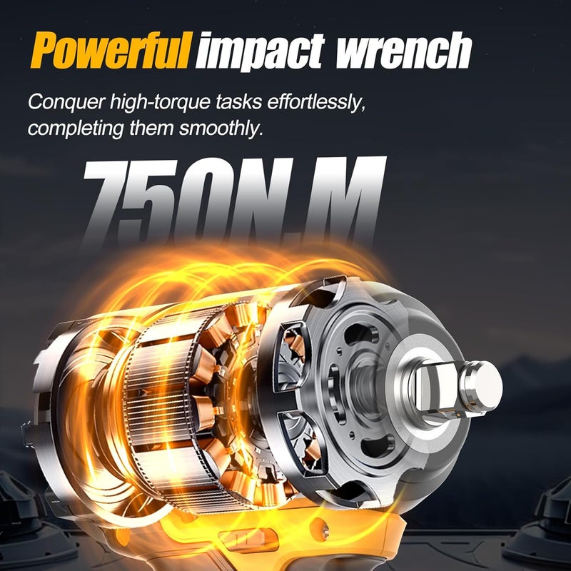Adedad 1/2 inch Brushless Impact Wrench 750N.m(553 Ft-lbs) 20V High Torque Impact Gun with 2x4.0AH Battery and Fast Charger Cordless Impact Driver for Car,Construction,Building,DIY - Image 2
